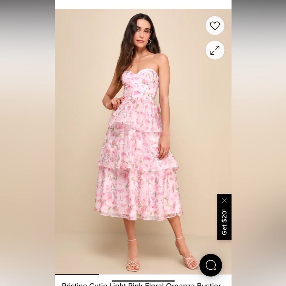 Pristine Cutie Light Pink Floral Organza Bustier Midi Dress